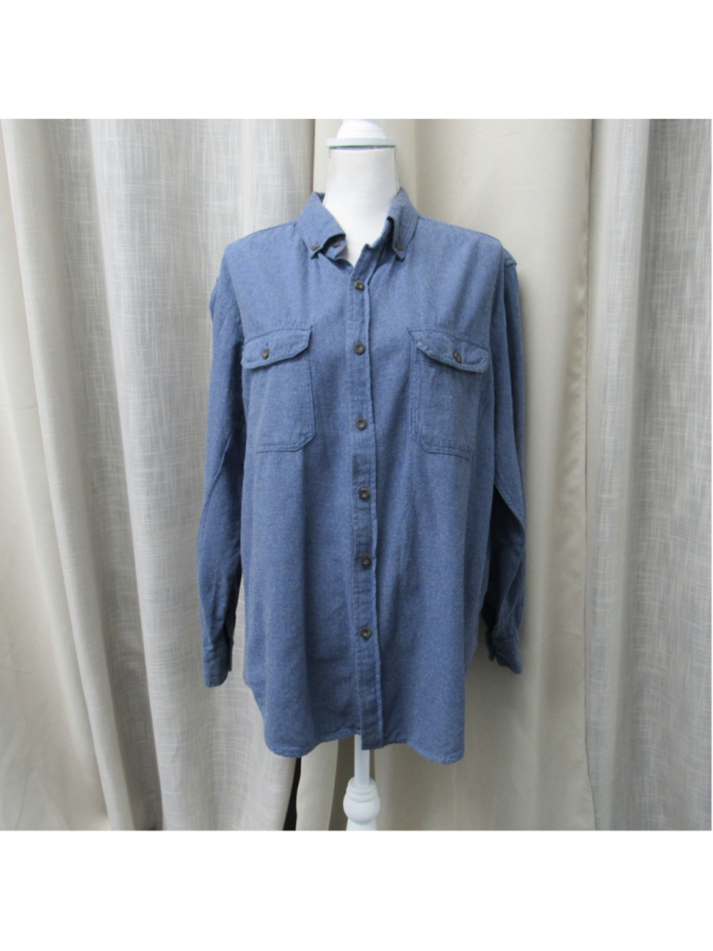 VTG Faded Glory Blue Denim Button Down Shirt Mens Large 42 44 Cotton Workwear
